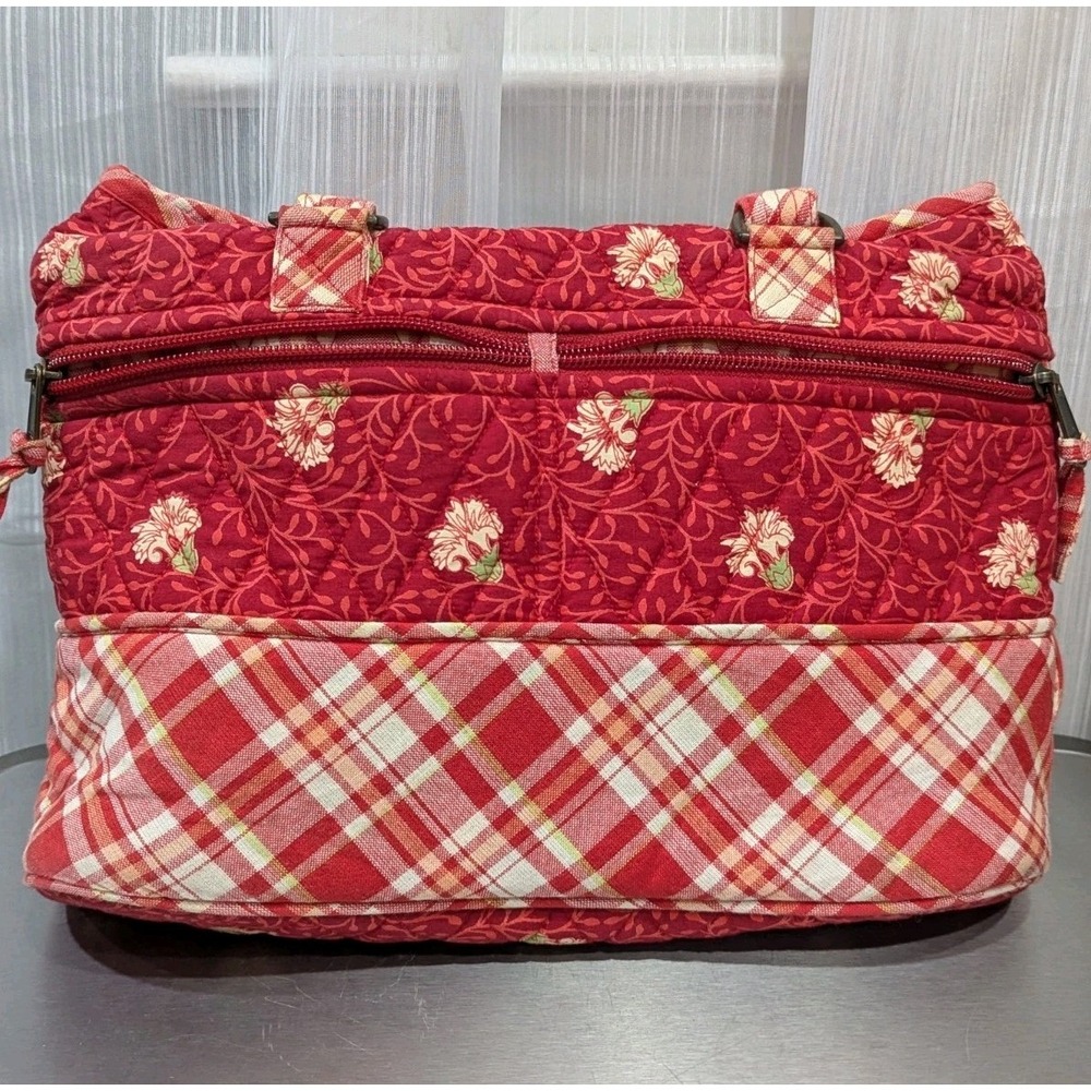 Ten Bears Red Floral And Plaid Quilted Vintage YKK Double‎ Handle Purse
